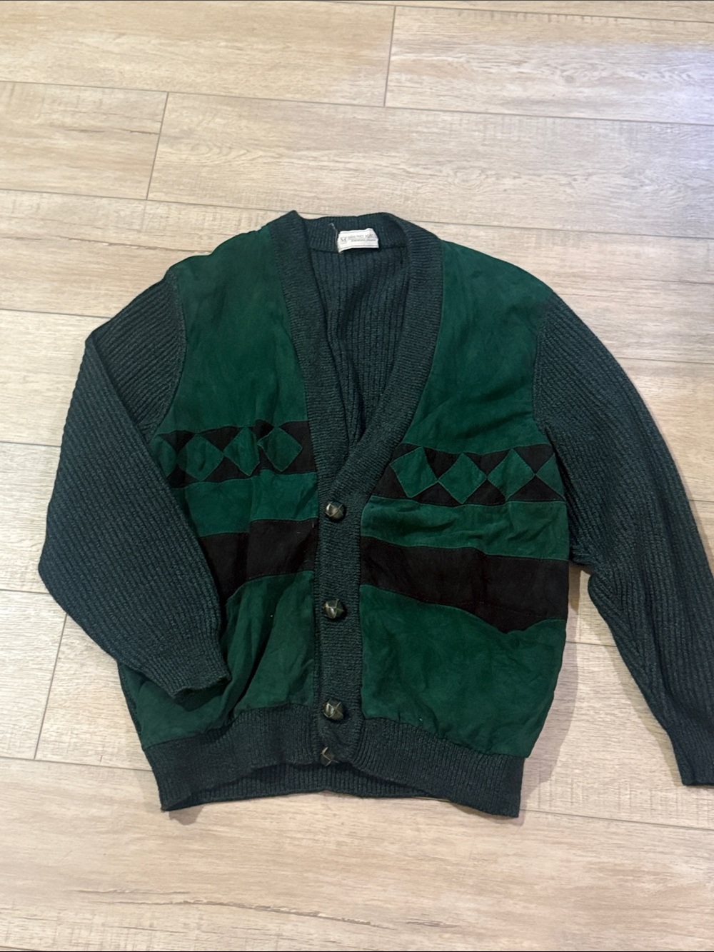 Bruno Magli Vintage Cardigan Sweater suede ribbed knit SIZE 48 XL
